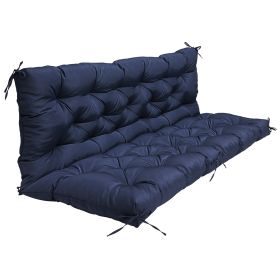 2-3 Seater Swing Cushion Waterproof Outdoor Swing Cushions Replacement Swing Bench Pads Chair Mat with Backrest 8 Tie Straps 59x43.3x3.9in for Patio F (Option: SwingCushionNavyBlue)