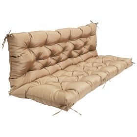 2-3 Seater Swing Cushion Waterproof Outdoor Swing Cushions Replacement Swing Bench Pads Chair Mat with Backrest 8 Tie Straps 59x43.3x3.9in for Patio F (Option: SwingCushionKhaki)