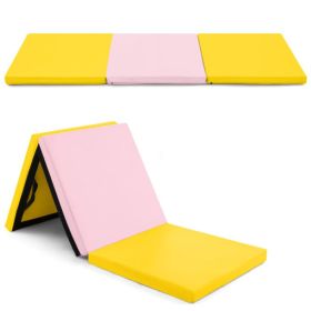 Portable Tri-Fold Gym Mat with Handles for Yoga (Type: Gymnastics Mat, Color: Yellow & Pink)
