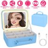 Travel Makeup Bag With 3 Light Colors Dimmable Brightness LED Mirror Detachable 10X Magnifying Mirror Adjustable Dividers Portable Waterproof Cosmetic